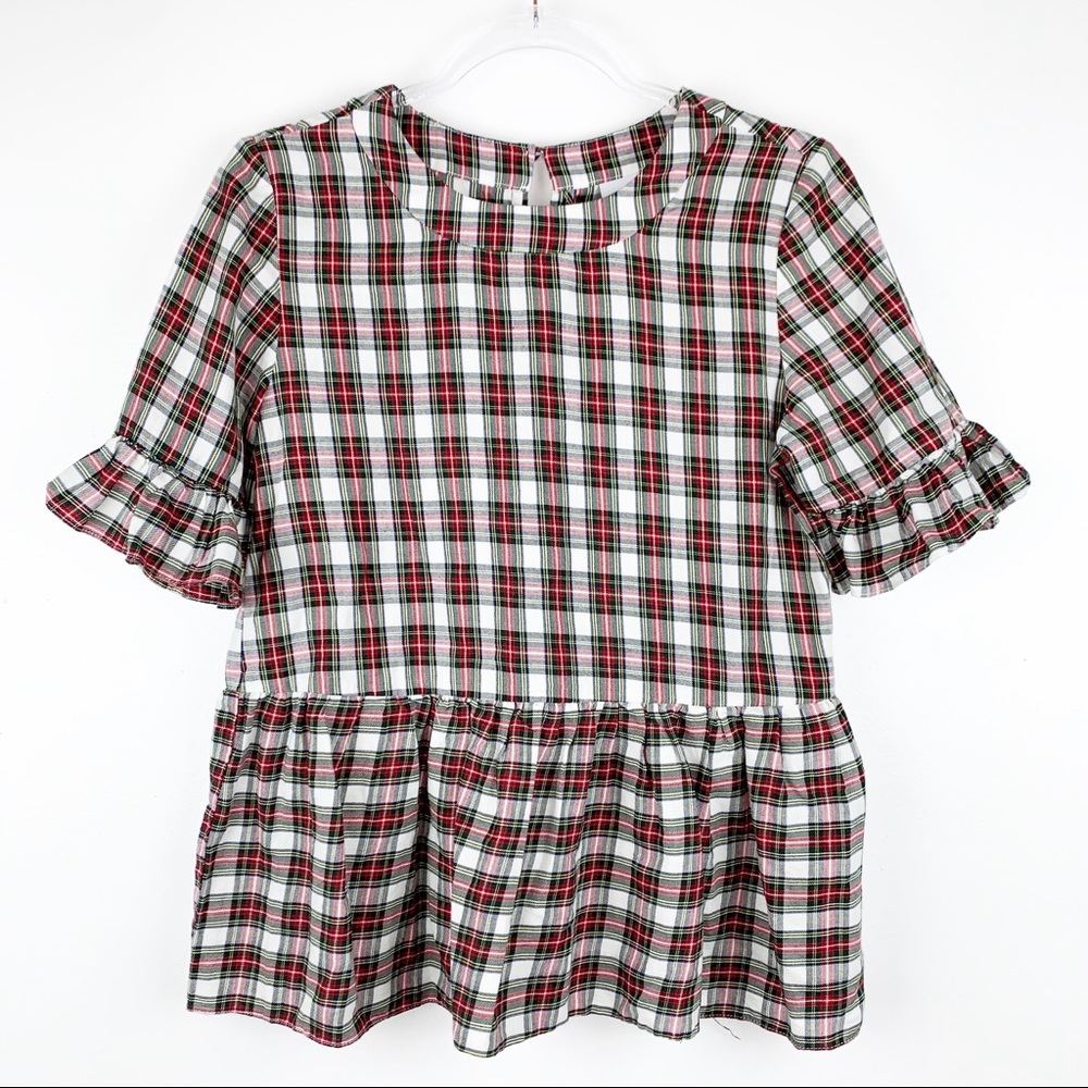 LaRoque Betty B Plaid Ruffle Peplum Top Small